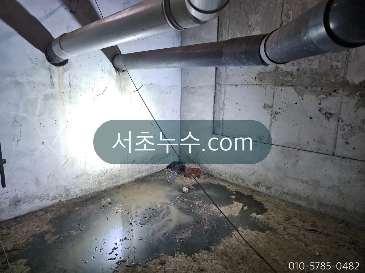 지하 배관에서 새어 바닥에 고인 물